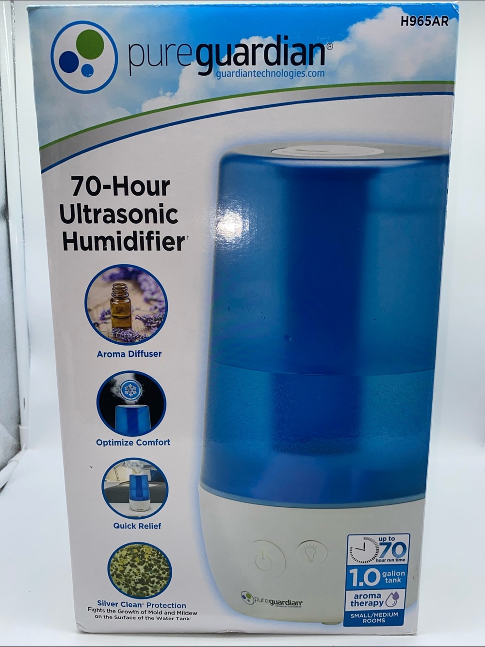 Pure Guardian 70-Hour Ultrasonic Humidifier 1 Gallon Tank Aroma Therapy